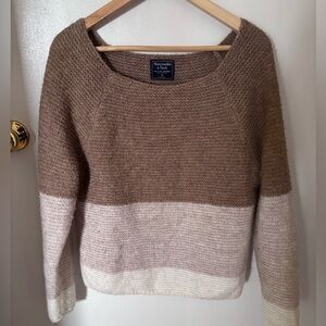 Abercrombie & Fitch Medium Boatneck Sweater Brown Tan Cream Color Block Soft